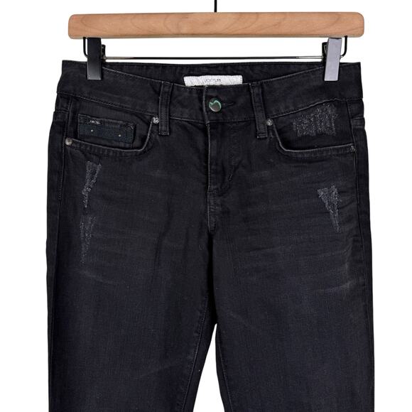 Joe's Jeans Black Connor Denim Rolled Chelsea Distressed Mid Rise Cropped Jeans - Picture 2 of 6